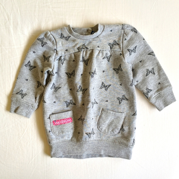M.I.D. butterfly print heather gray sweatshirt dress tunic 6 months - Picture 1 of 7